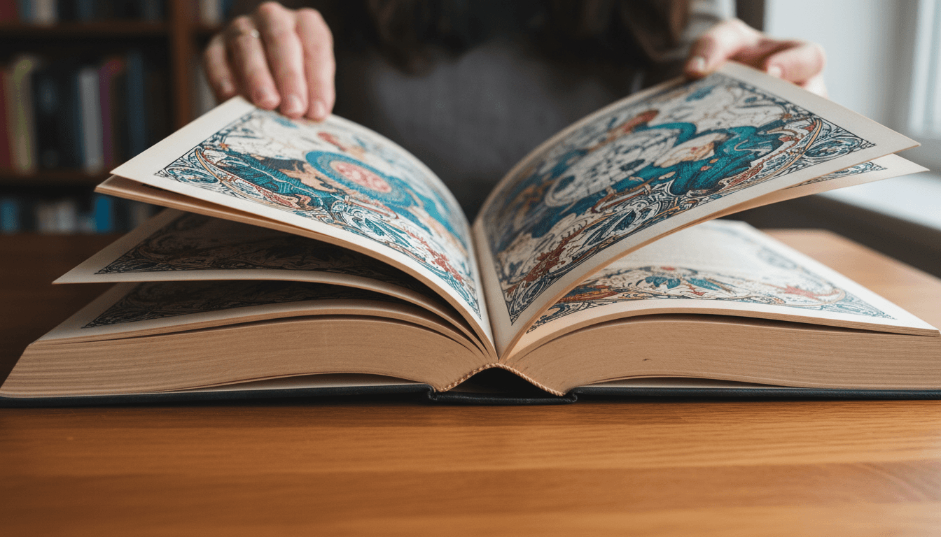 Offenes Buch mit fesselnden Illustrationen aus der Dariel-Abenteuer-Reihe